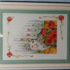 Janlynn Cat and Flowers Cross Stitch Kit